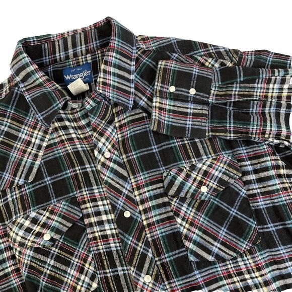 Mens Wrangler Western LS Pearl Snap Flannel Shirt Size 2XT Tall Plaid XXL - Picture 1 of 6